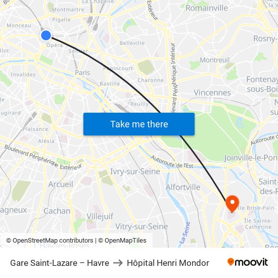 Gare Saint-Lazare – Havre to Hôpital Henri Mondor map