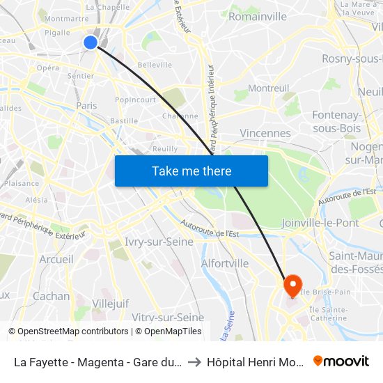 La Fayette - Magenta - Gare du Nord to Hôpital Henri Mondor map