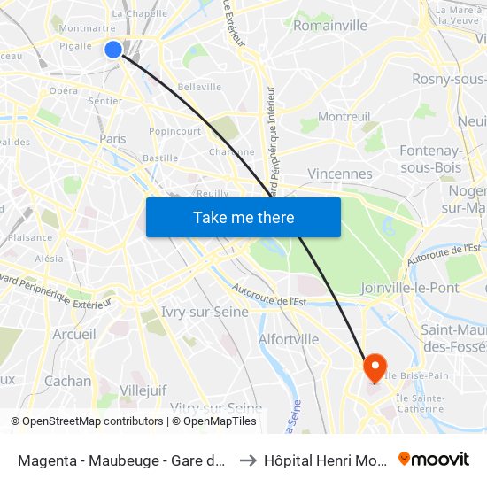 Magenta - Maubeuge - Gare du Nord to Hôpital Henri Mondor map
