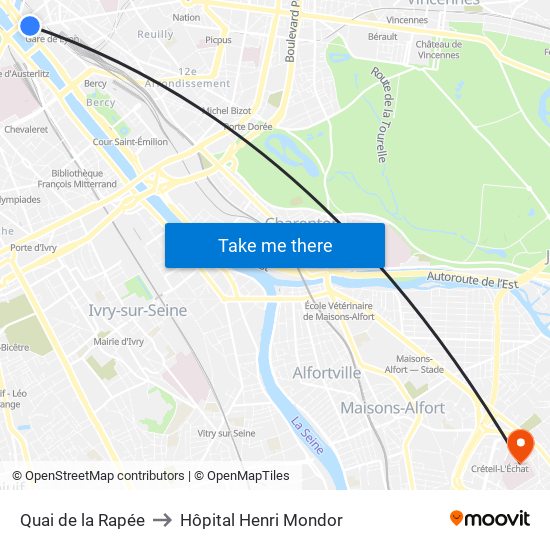 Quai de la Rapée to Hôpital Henri Mondor map