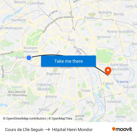 Cours de L'Ile Seguin to Hôpital Henri Mondor map