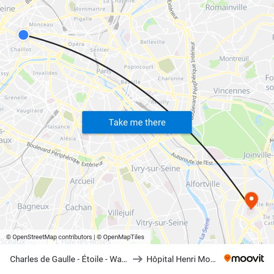 Charles de Gaulle - Étoile - Wagram to Hôpital Henri Mondor map