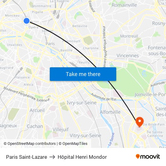 Paris Saint-Lazare to Hôpital Henri Mondor map
