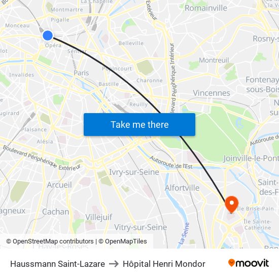 Haussmann Saint-Lazare to Hôpital Henri Mondor map