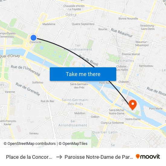 Place de la Concorde to Paroisse Notre-Dame de Paris map