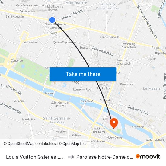 Louis Vuitton Galeries Lafayette to Paroisse Notre-Dame de Paris map