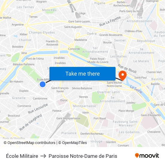 École Militaire to Paroisse Notre-Dame de Paris map