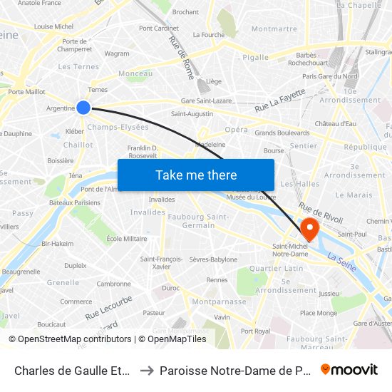 Charles de Gaulle Etoile to Paroisse Notre-Dame de Paris map