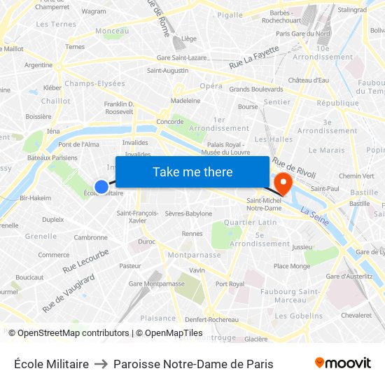 École Militaire to Paroisse Notre-Dame de Paris map