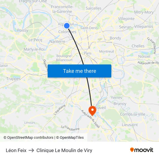 Léon Feix to Clinique Le Moulin de Viry map