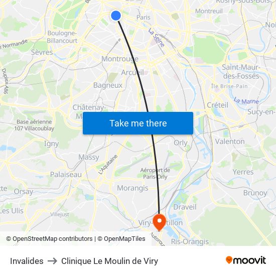 Invalides to Clinique Le Moulin de Viry map