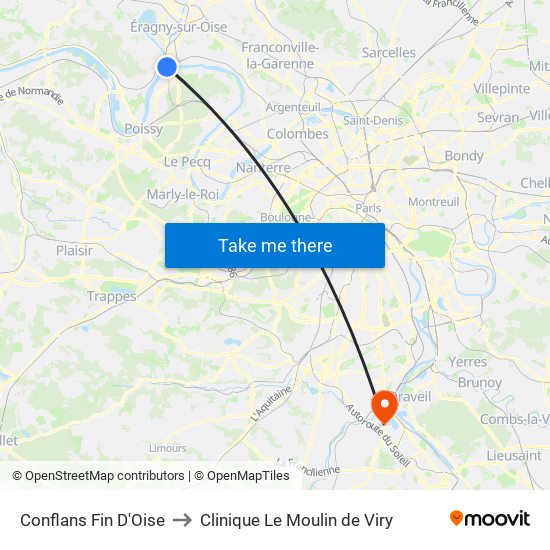Conflans Fin D'Oise to Clinique Le Moulin de Viry map