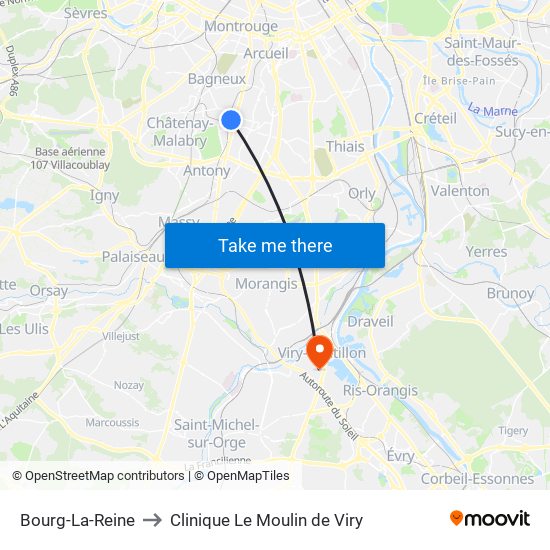 Bourg-La-Reine to Clinique Le Moulin de Viry map