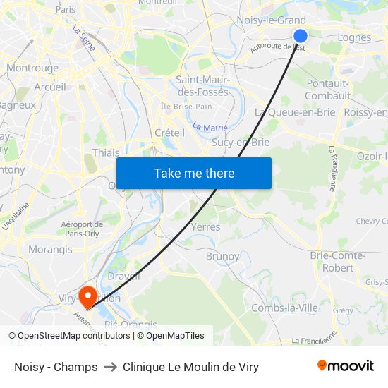 Noisy - Champs to Clinique Le Moulin de Viry map