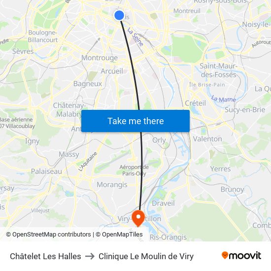 Châtelet Les Halles to Clinique Le Moulin de Viry map