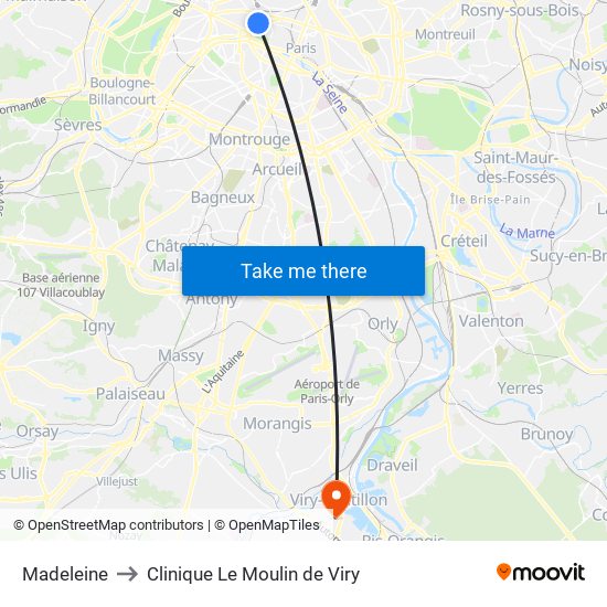 Madeleine to Clinique Le Moulin de Viry map