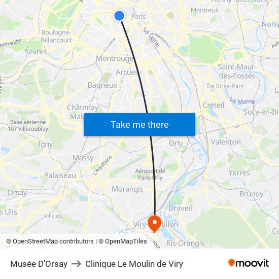 Musée D'Orsay to Clinique Le Moulin de Viry map