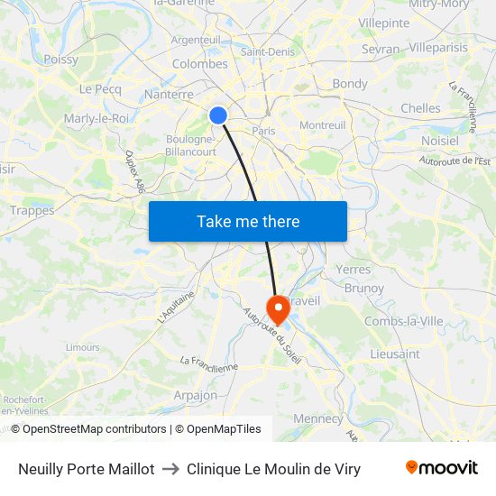 Neuilly Porte Maillot to Clinique Le Moulin de Viry map