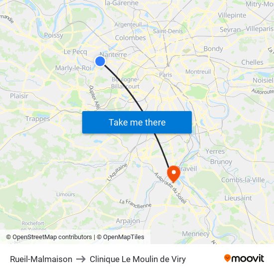 Rueil-Malmaison to Clinique Le Moulin de Viry map