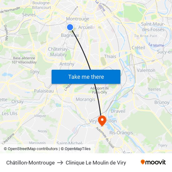 Châtillon-Montrouge to Clinique Le Moulin de Viry map