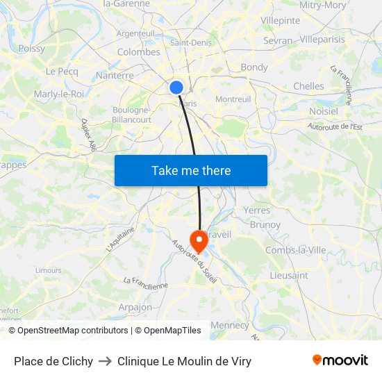 Place de Clichy to Clinique Le Moulin de Viry map