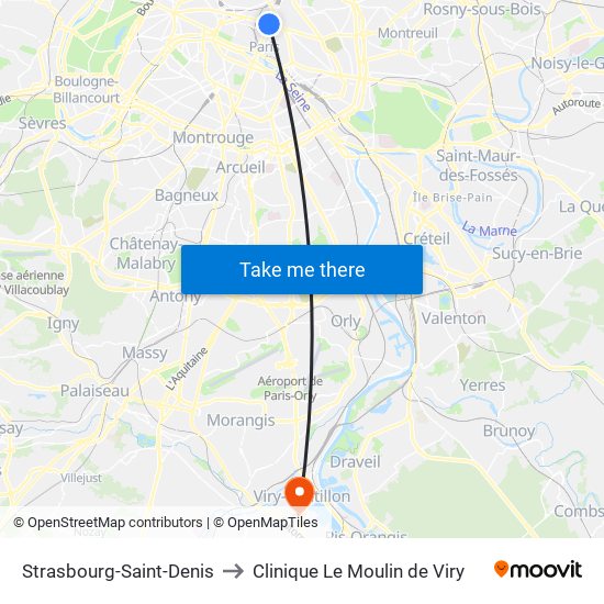 Strasbourg-Saint-Denis to Clinique Le Moulin de Viry map
