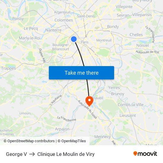 George V to Clinique Le Moulin de Viry map
