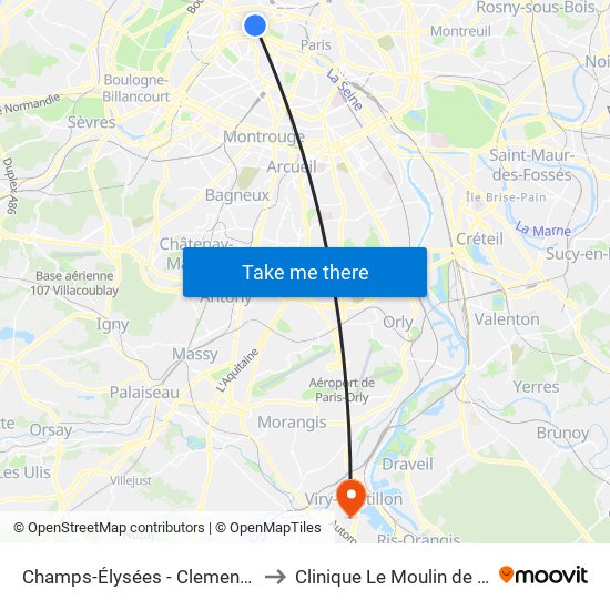 Champs-Élysées - Clemenceau to Clinique Le Moulin de Viry map