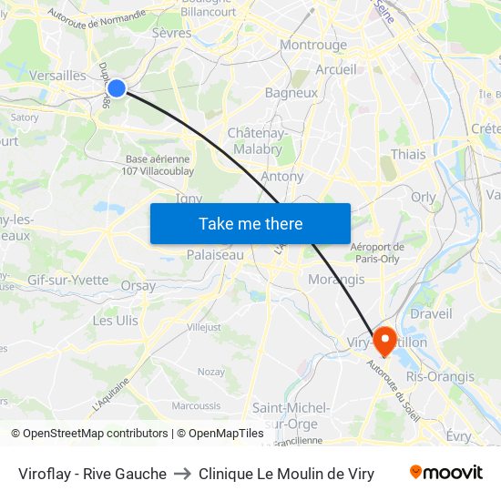 Viroflay - Rive Gauche to Clinique Le Moulin de Viry map