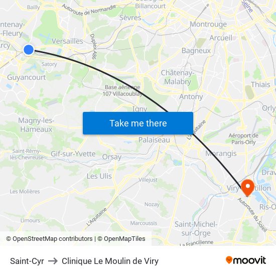 Saint-Cyr to Clinique Le Moulin de Viry map