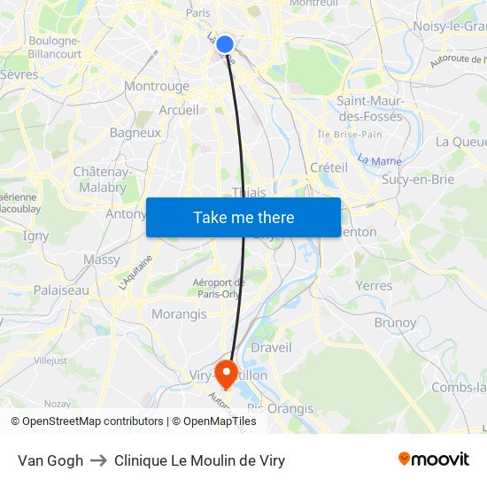 Van Gogh to Clinique Le Moulin de Viry map