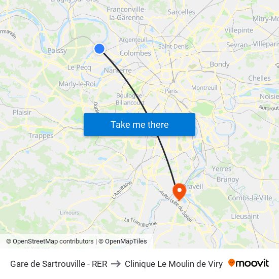Gare de Sartrouville - RER to Clinique Le Moulin de Viry map
