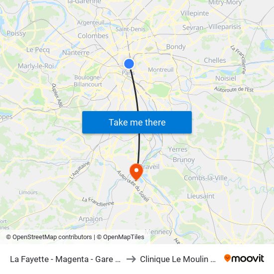 La Fayette - Magenta - Gare du Nord to Clinique Le Moulin de Viry map