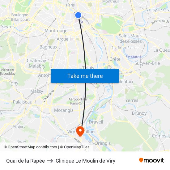 Quai de la Rapée to Clinique Le Moulin de Viry map
