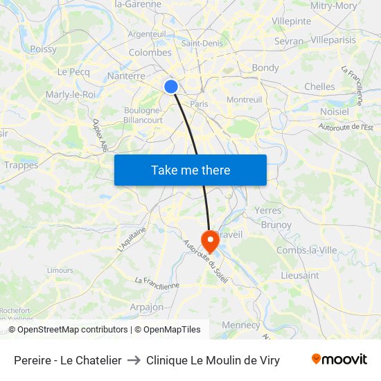 Pereire - Le Chatelier to Clinique Le Moulin de Viry map