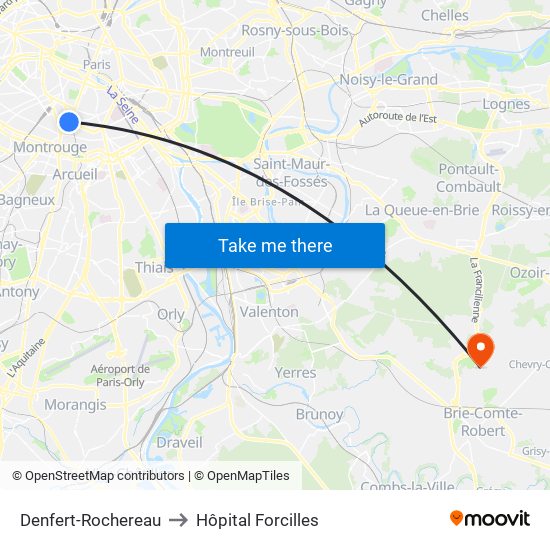 Denfert-Rochereau to Hôpital Forcilles map