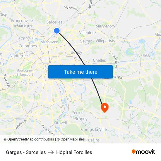 Garges - Sarcelles to Hôpital Forcilles map