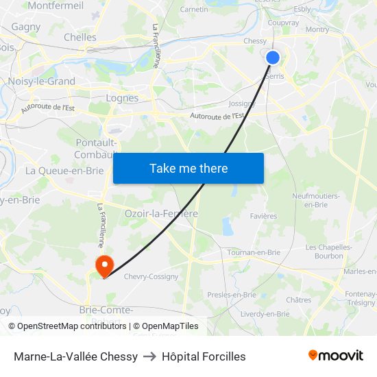 Marne-La-Vallée Chessy to Hôpital Forcilles map