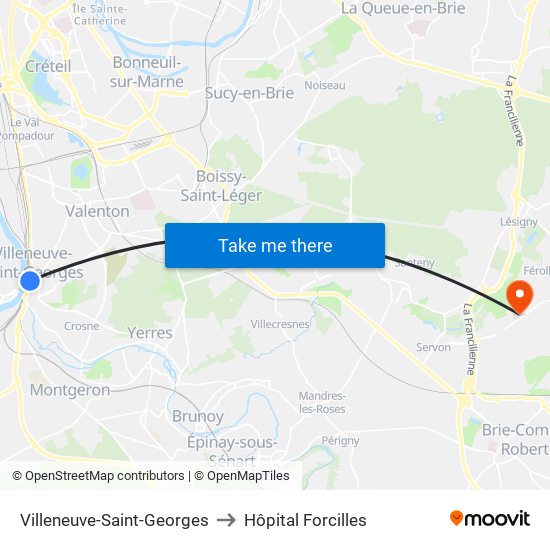 Villeneuve-Saint-Georges to Hôpital Forcilles map