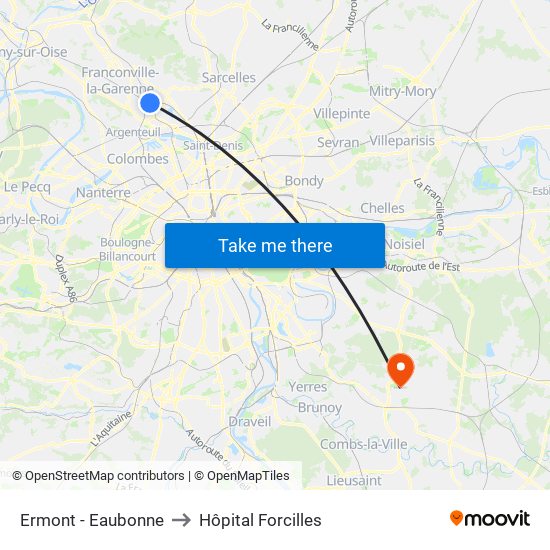 Ermont - Eaubonne to Hôpital Forcilles map