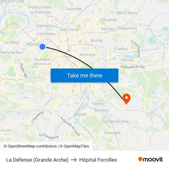 La Défense (Grande Arche) to Hôpital Forcilles map