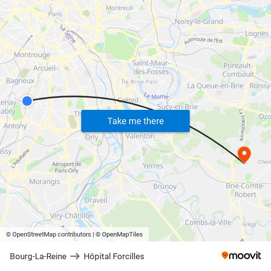 Bourg-La-Reine to Hôpital Forcilles map