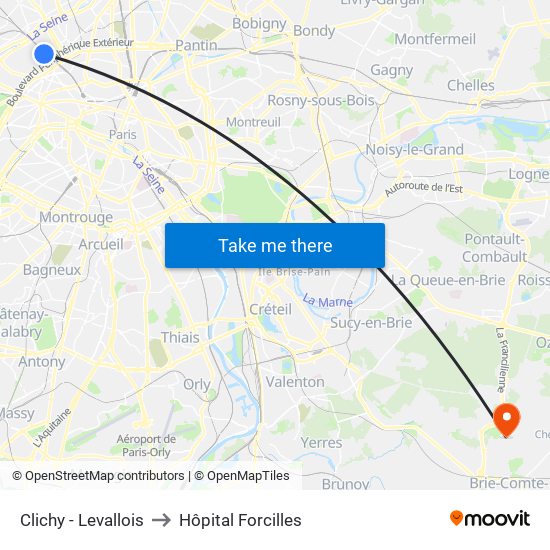 Clichy - Levallois to Hôpital Forcilles map