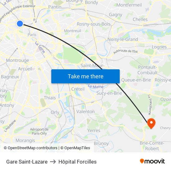 Gare Saint-Lazare to Hôpital Forcilles map