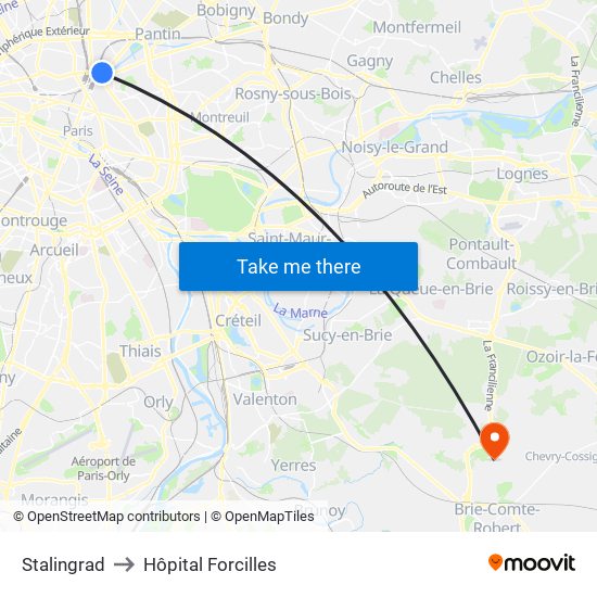 Stalingrad to Hôpital Forcilles map