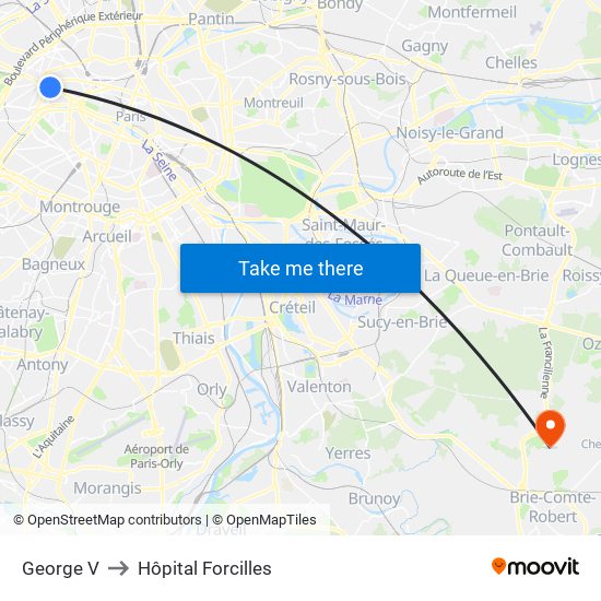 George V to Hôpital Forcilles map