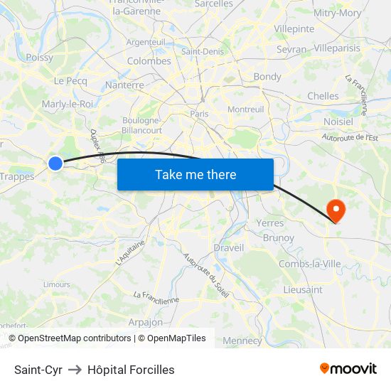 Saint-Cyr to Hôpital Forcilles map