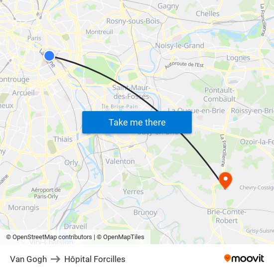 Van Gogh to Hôpital Forcilles map