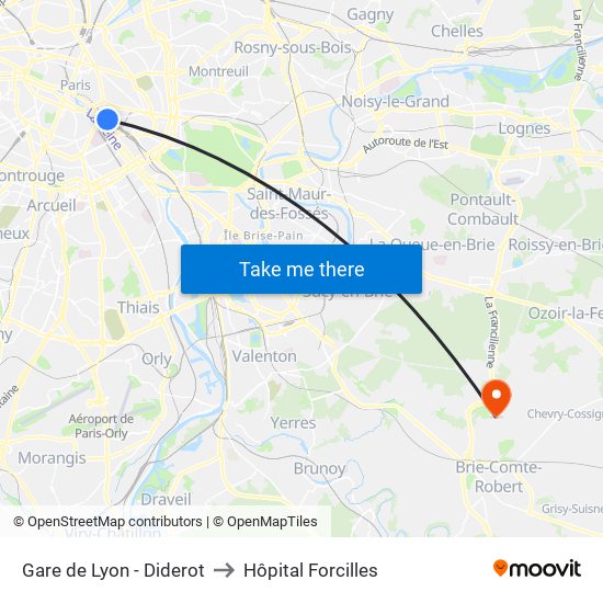 Gare de Lyon - Diderot to Hôpital Forcilles map