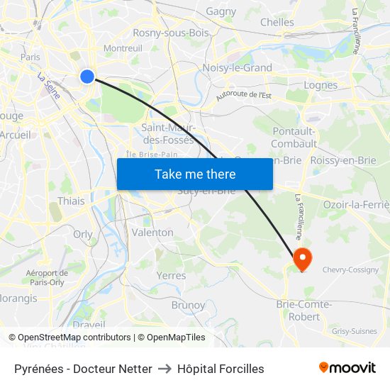 Pyrénées - Docteur Netter to Hôpital Forcilles map